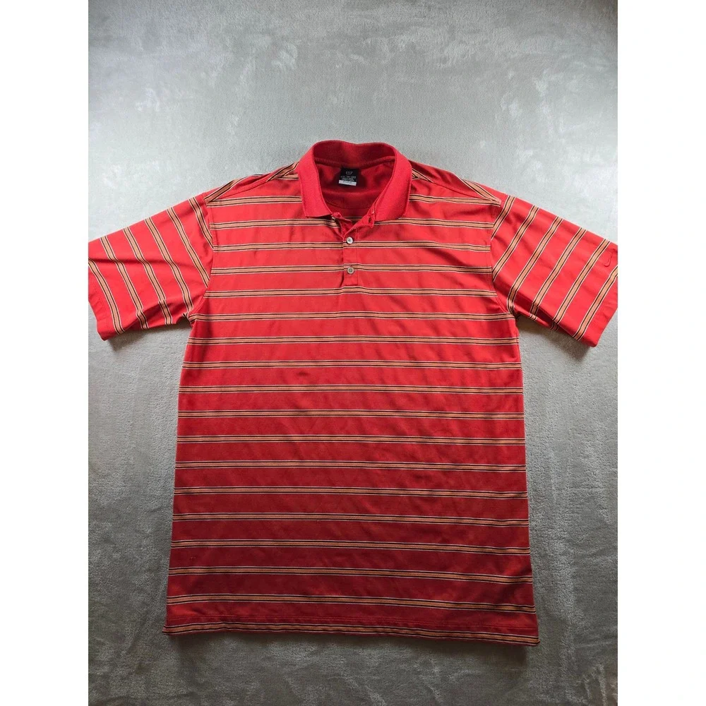Vintage Nike Dri Fit UV Golf‎ Polo Shirt Mens XXL Red Stripe Short Sleeve Y2K